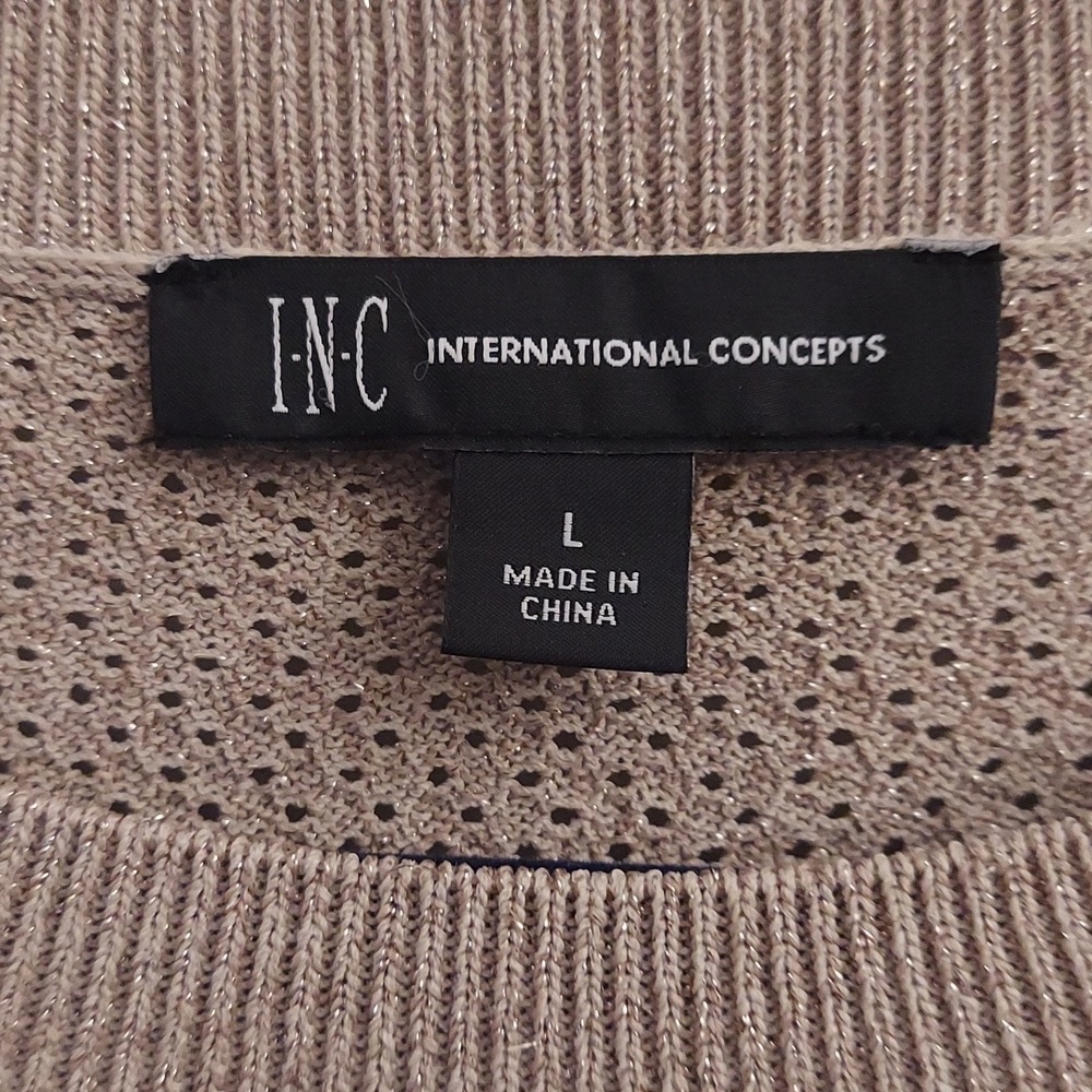 NEW INC INTERNATIONAL CONCEPTS L Tan Metallic Split Long Sleeve Knit Sweater - Picture 4 of 16